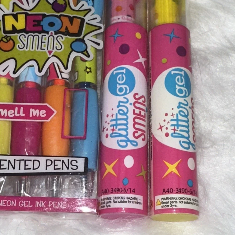 Smens Scented Pens Black Ink Medium Point 8 Count Lot Sugar Skull‎ Neon Glitter